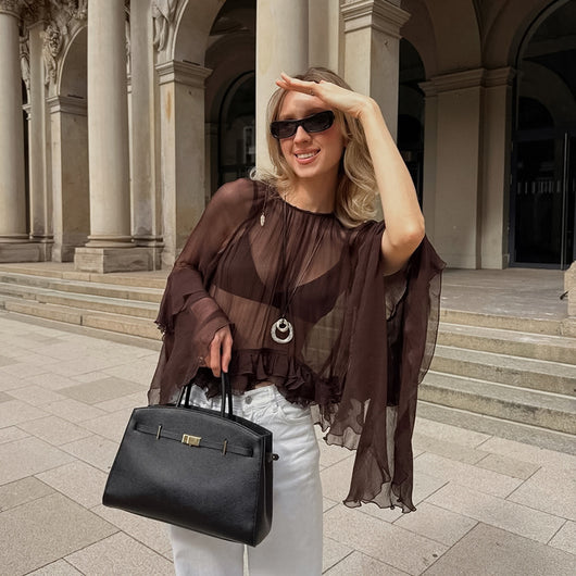 Blusa Semitransparente Suelta Marrón para Mujer - Image 14