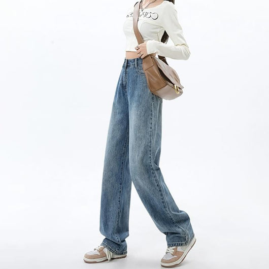 Pantalones Vaqueros de Cintura Alta y Pierna Ancha para Mujer - Diseño Versátil para Primavera y Otoño - Image 4