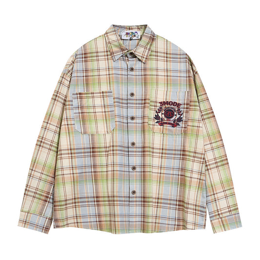 Camisa Polo Casual con Bolsillo Bordado y Cuadros