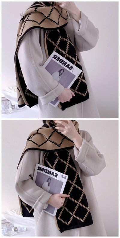 Bufanda Cuadros Diamante Lana Gruesa Abrigo Pareja Invierno - Image 25