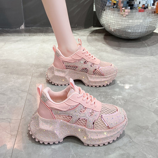 Zapatillas Deportivas Plataforma Gruesa para Mujer con Brillo y Cristales - Amarillo Claro - Image 15