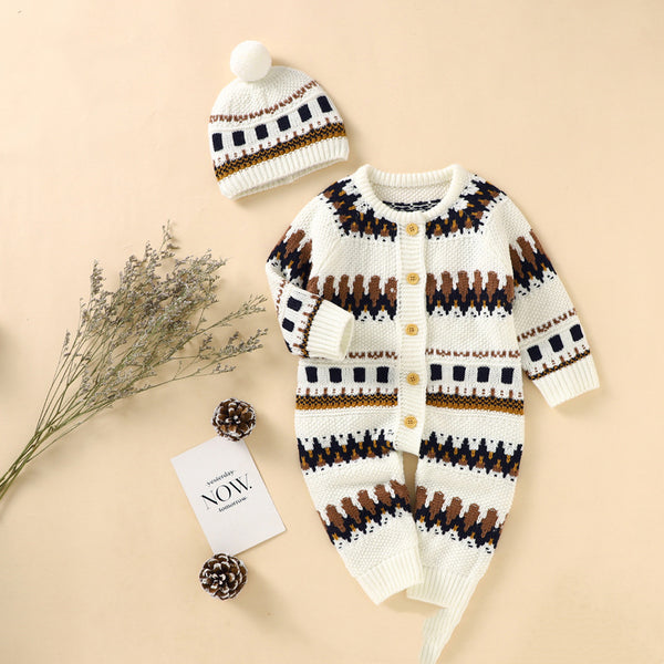 Conjunto Retro de Mono y Gorro a Juego para Bebé