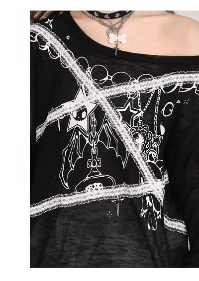 Sudadera Tejida con Encaje en Hombros y Diseño Graffiti Retro para Mujer - Image 17