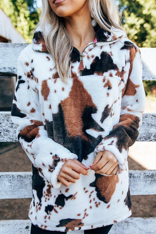Suéter Holgado con Estampado de Vaca - Pullover Casual Cuello V para Mujer - Image 5