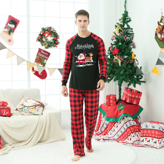 Black and red plaid Christmas romper with Santa Claus and reindeer graphic, and 'Merry Christmas' text. - Image 2