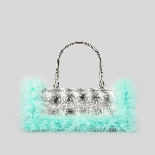 Bolso de Hombro Crossbody con Incrustaciones de Diamantes y Pelo de Avestruz - Image 3