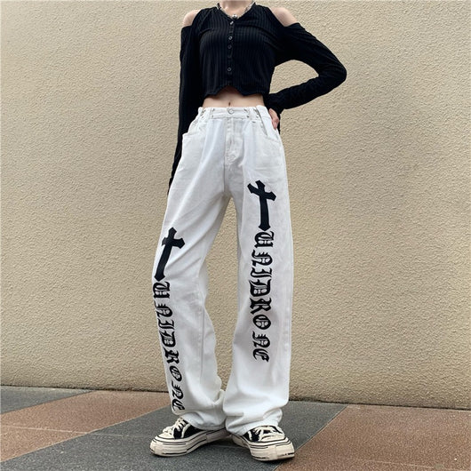 Pantalones Rectos Blancos con Estampado High Street para Mujer - Image 10