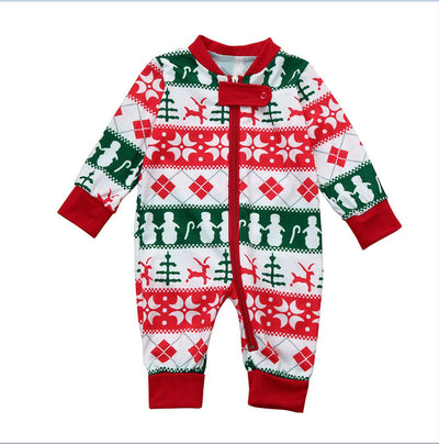Christmas long-sleeved pajama set with red, green, and white fair isle print featuring snowmen, reindeer, and trees. - Image 9