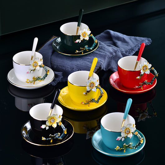 Juego de Taza y Platillo de Cerámica Esmaltada Creativa - Image 33