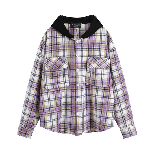 Chamarra Tipo Camisa a Cuadros con Capucha para Hombre