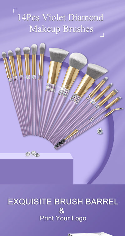 Set de 10 Brochas de Maquillaje Púrpura Lila con Detalles de Diamante - Image 8
