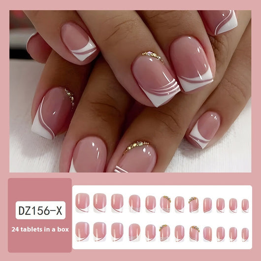 Uñas Francesas Cortas con Strass - Diseño Puro y Elegante - Image 7
