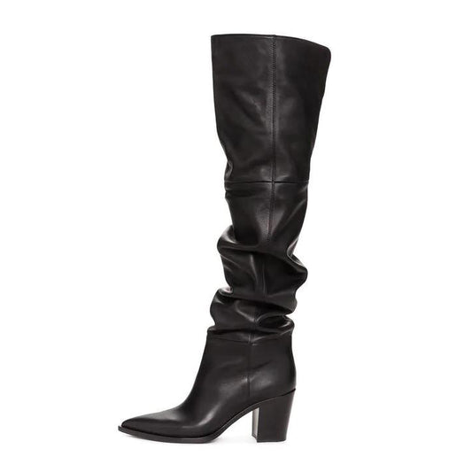 Botas Altas de Cuero con Tacón Grueso y Punta Afilada - Image 2