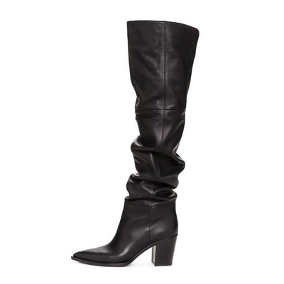 Botas Altas de Cuero con Tacón Grueso y Punta Afilada - Image 2