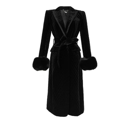 Abrigo Largo de Terciopelo Negro para Mujer - Image 2