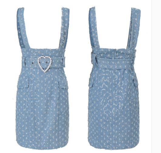 Falda Vestido Denim con Bordado de Cuentas y Tirantes - Image 3