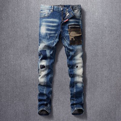 Jeans Slim Vintage Rotos con Parches para Hombre - Image 18