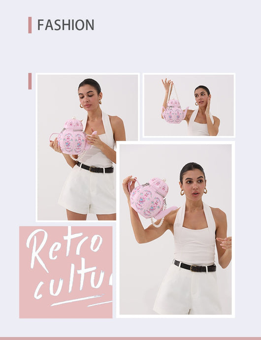 Bolso Vintage con Cadena de Perlas y Estampado Floral Retro - Image 15