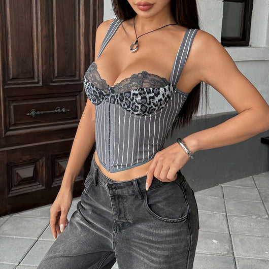 Camisola Encaje Leopardo Espalda Descubierta para Mujer - Image 16