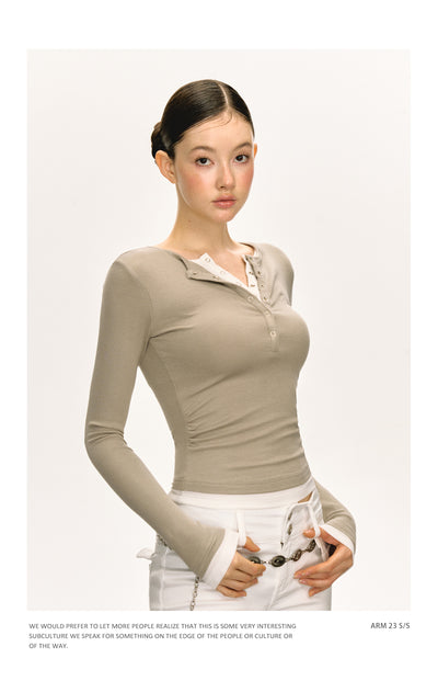 Camiseta Manga Larga Slim-fit con Cuello Falso Tejido Doble Capa - Image 32