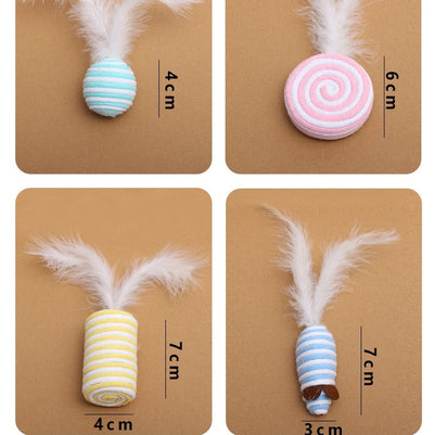 7-piece cat toy gift set with mouse, feather wands, and string-wrapped toys in a brown cardboard box. - Image 9