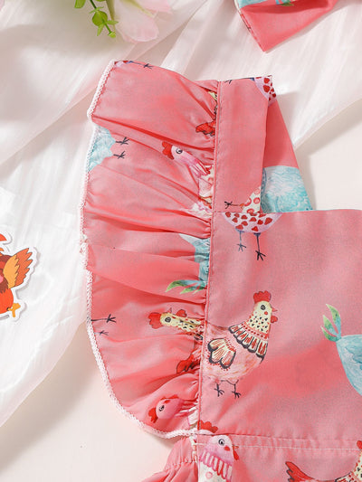 Vestido Infantil Pollo Cartoon con Mangas Volantes - Image 14