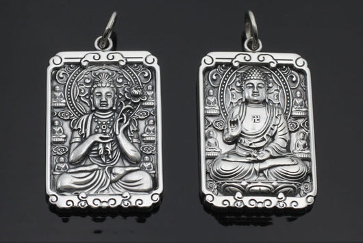 Colgante Buda Natal Cuadrado de Plata Tailandesa Retro Personalidad - Image 7