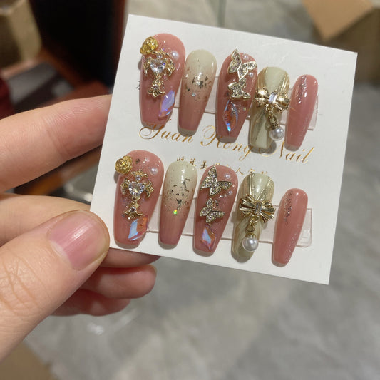 Uñas Postizas Adhesivas con Diseño Mariposa Removible
