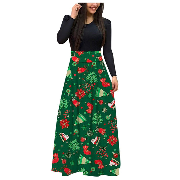 Conjunto de Falda Larga con Estampado Navideño Europeo y Americano