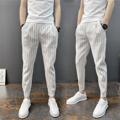Pantalones Casuales Slim Fit Hombre con Rayas Verticales para Primavera y Verano - Image 2