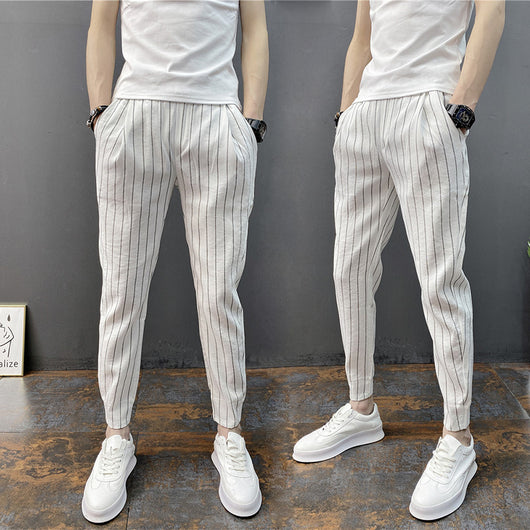 Pantalones Casuales Slim Fit Hombre con Rayas Verticales para Primavera y Verano - Image 2