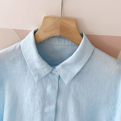 Camisa de Lino Azul Suelta - Comodidad Natural - Image 14