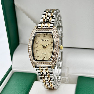 Reloj de Dama con Esfera de Barril Enchapado en Diamantes y Pulsera de Metal - Image 4