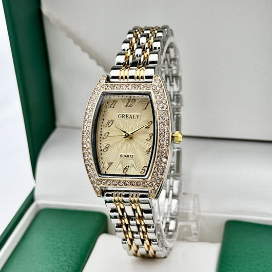Reloj de Dama con Esfera de Barril Enchapado en Diamantes y Pulsera de Metal - Image 4