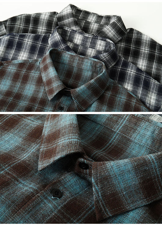 Camisa Casual Retro a Cuadros con Solapa - Image 15