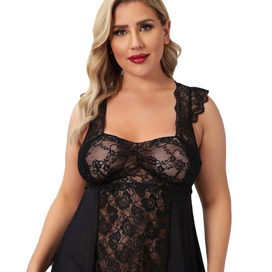 Pijama Sexy de Encaje Transparente Talla Grande para uso en Ecuador - Image 2