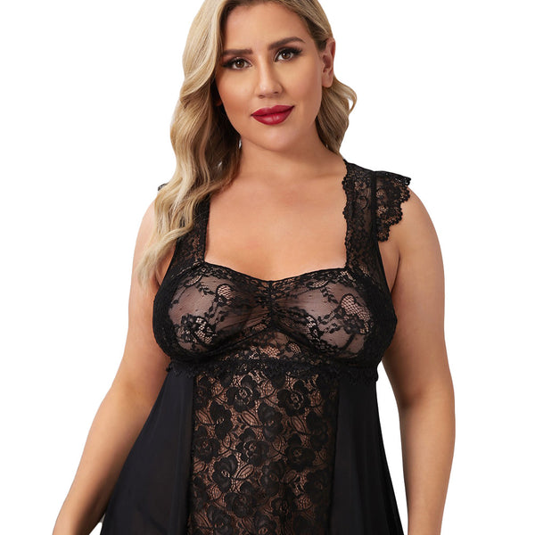 Pijama Sexy de Encaje Transparente Talla Grande para uso en Ecuador