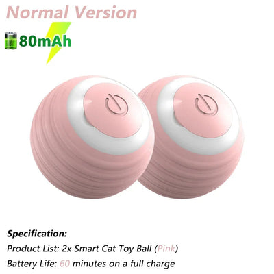 Two pink smart cat toy balls with ridged texture and a power button, offering 60 minutes of play on a full charge. - Image 9