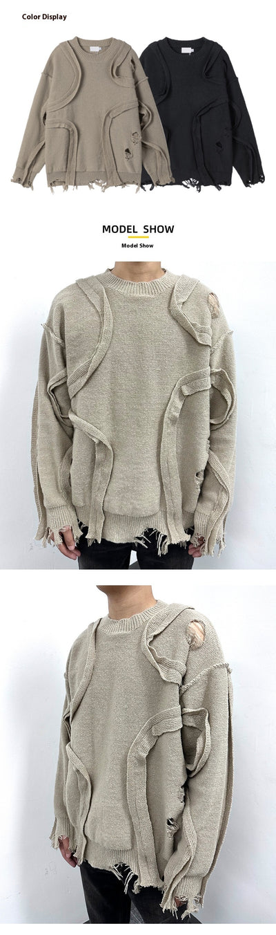 Suéter Retro Tejido Cuello Redondo con Flecos Sueltos Invierno - Image 9