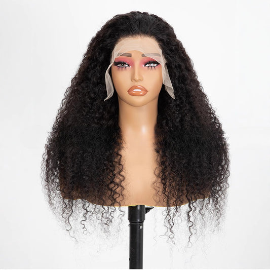 Peluca Frontal de Encaje con Rizos Suaves, Cabello Negro Largo y Voluminoso