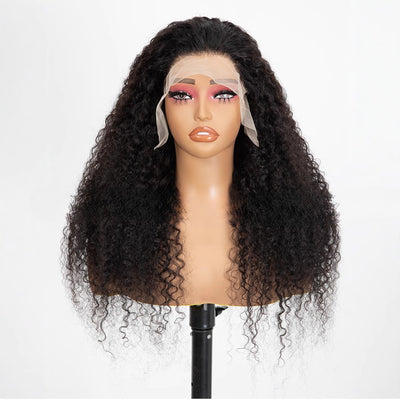 Peluca Frontal de Encaje con Rizos Suaves, Cabello Negro Largo y Voluminoso