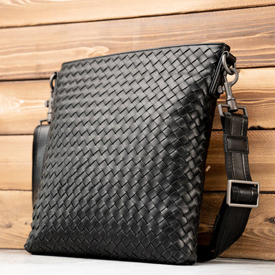 Bolso Tejido de Cuero para Hombre - Diseño Vertical Moderno - Image 12