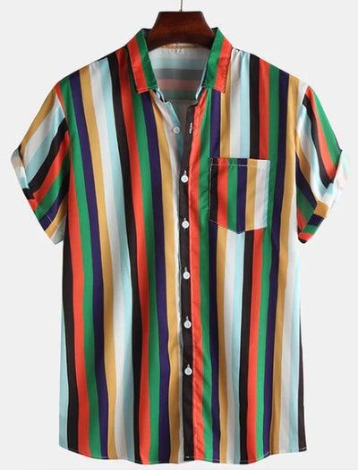 Camisa Holgada de Rayas para Hombre - Manga Corta - Image 10