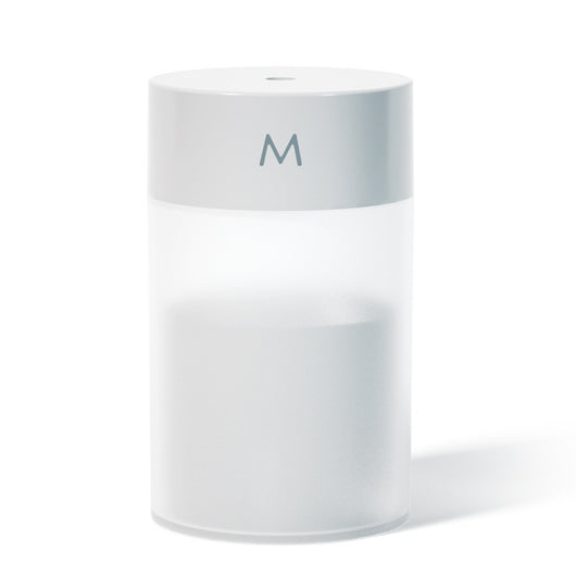 M Style mini humidifier with a light blue top and translucent white body, suitable for bedroom or office. - Image 5