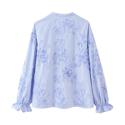 Camisa de Manga Larga Popelina Floral con Rayas Texturizadas - Image 2