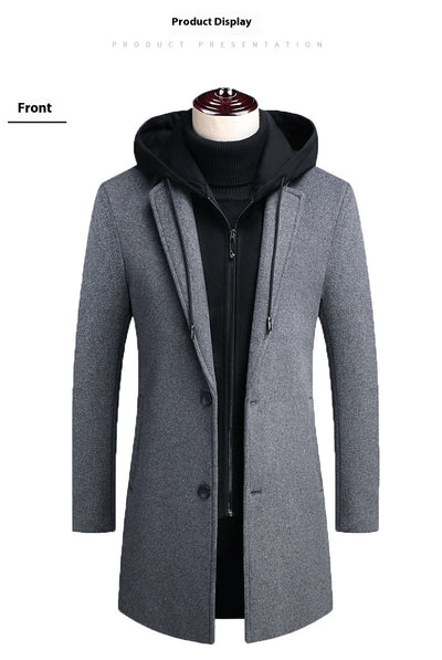 Abrigo de Lana Casual para Hombre con Gorro Desmontable - Image 23