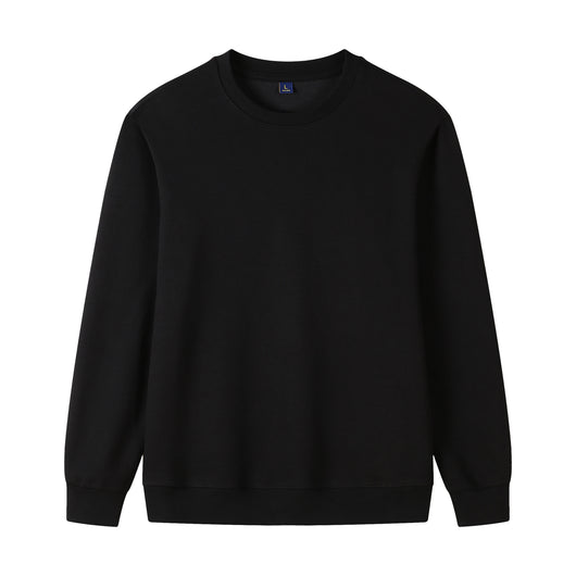 Navy blue pure cotton long sleeve round neck sweatshirt with ribbed cuffs and hem, displayed flat. - Image 23
