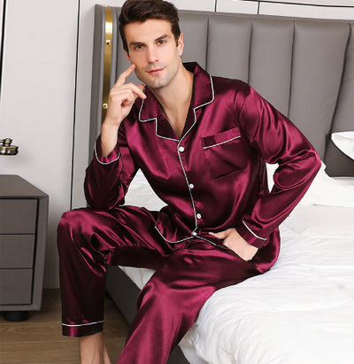 Pijama Hombre Talla Grande Manga Larga Ice Silk Suave y Fresco - Image 13