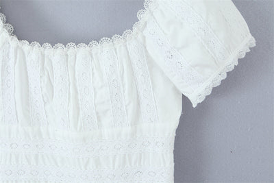 Blusa Elegante de Encaje Francés Confeccionada a Mano con Pliegues y Parches - Image 18