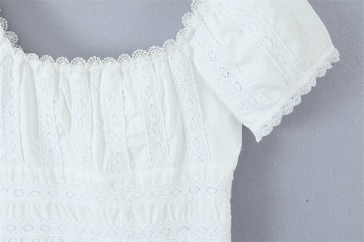 Blusa Elegante de Encaje Francés Confeccionada a Mano con Pliegues y Parches - Image 18